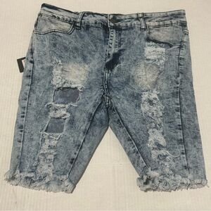 Womens Bamboo Jeans Shorts Size 14 Denim Distressed Light Blue